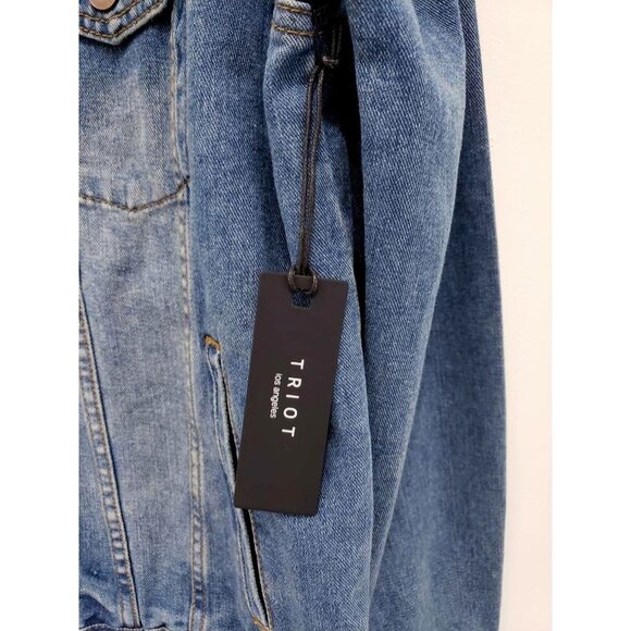 Triot Los Angeles Jean Jacket Faded Denim Blue Button Pockets Collar Mens XL New - Picture 5 of 8